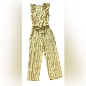 Current Air Jumpsuit Small Womens Yellow Striped Ruffle Sleeve Tie Front